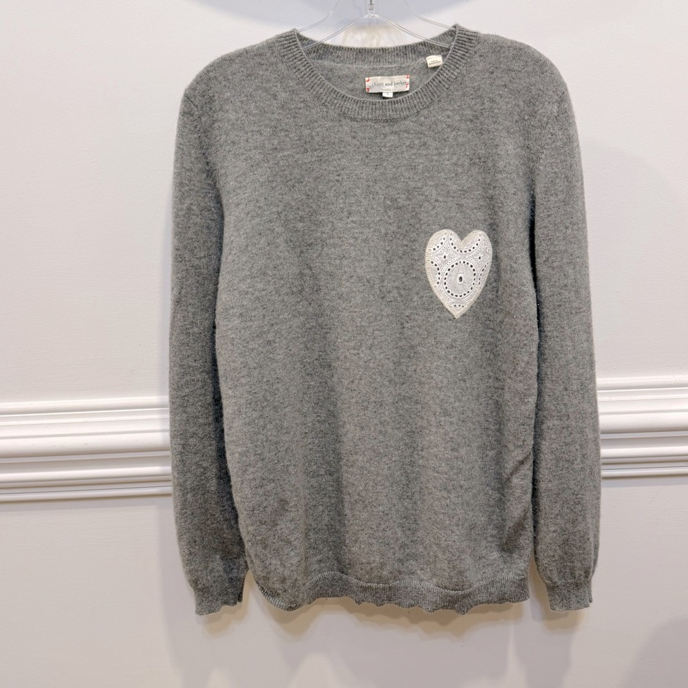 Chinti & Parker | cashmere eyelet cotton back Sweater top with heart Size L